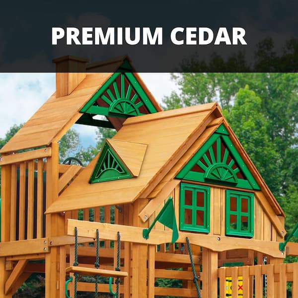 DIY Treasure Trove Treehouse Wood Outdoor Playground Set with Slides, Sandbox, Swing Set, and Playground Equipment