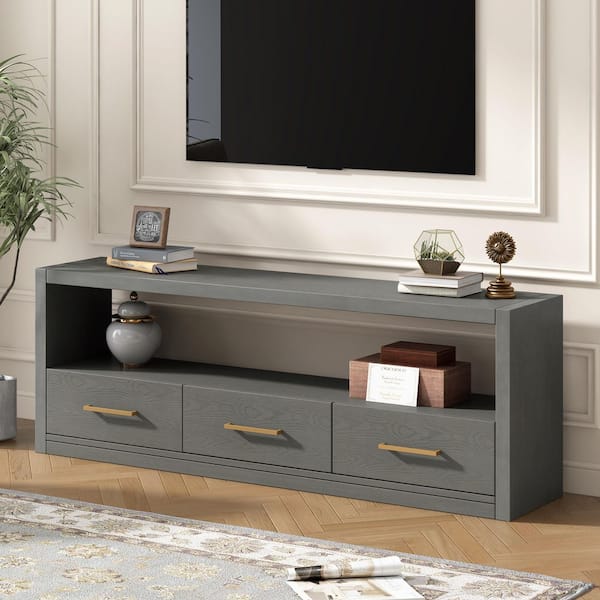 Nestfair 74 in. Gray TV Stand Fits TVs Up to 79 in. with 3-Drawers
