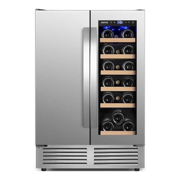 Transcend 24 in. 64 Can and 20-Bottle Seamless Stainless Steel French Door  Dual Zone Built-In Beverage and Wine Cooler