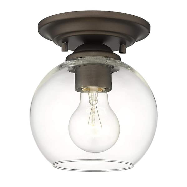 JAZAVA 6 in. 1-Light Oil Rubbed Bronze Finish With Clear Glass Lampshade Semi-Flush Mount