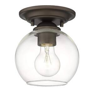 6 in. 1-Light Oil Rubbed Bronze Finish With Clear Glass Lampshade Semi-Flush Mount