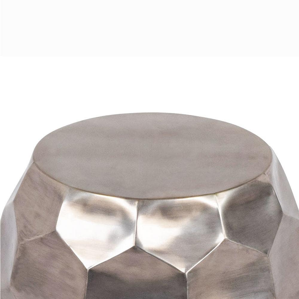 Stomp 20" Round Silver Metal and Stone End Table