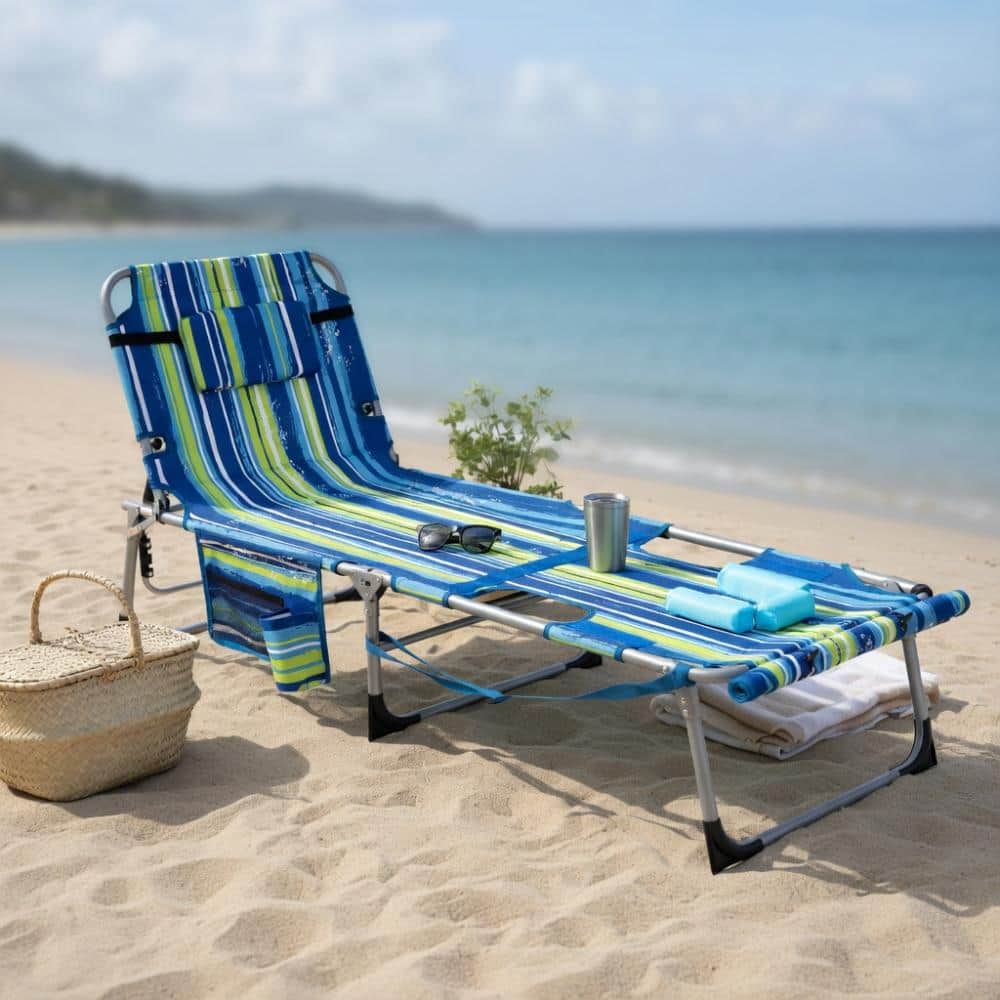 Set of 2 Tanning Chairs with Face Arm Holes Portable with 4-Level Backrest-Blue & Green price history on PriceWatchPro
