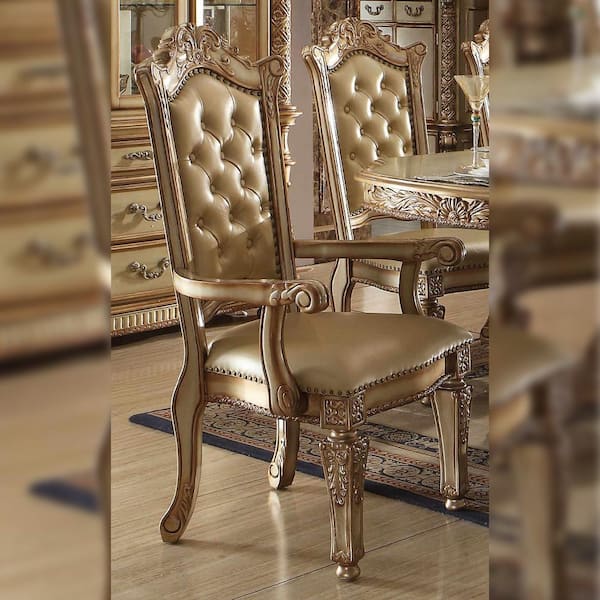 Acme DN01220 Sorina Arm Chair, PU Antique Gold Finish