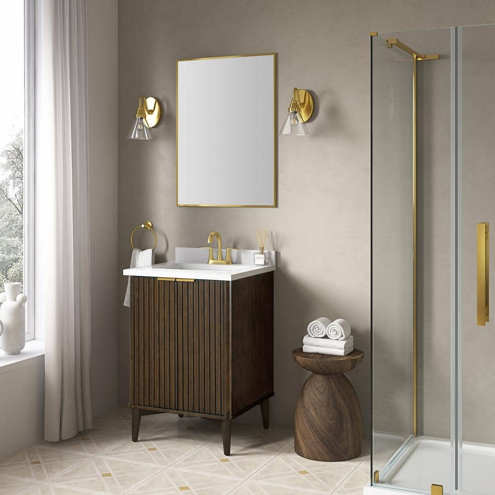 Gabi 24 in. Dark Walnut Single Sink Vanity with White Ceramic Top
