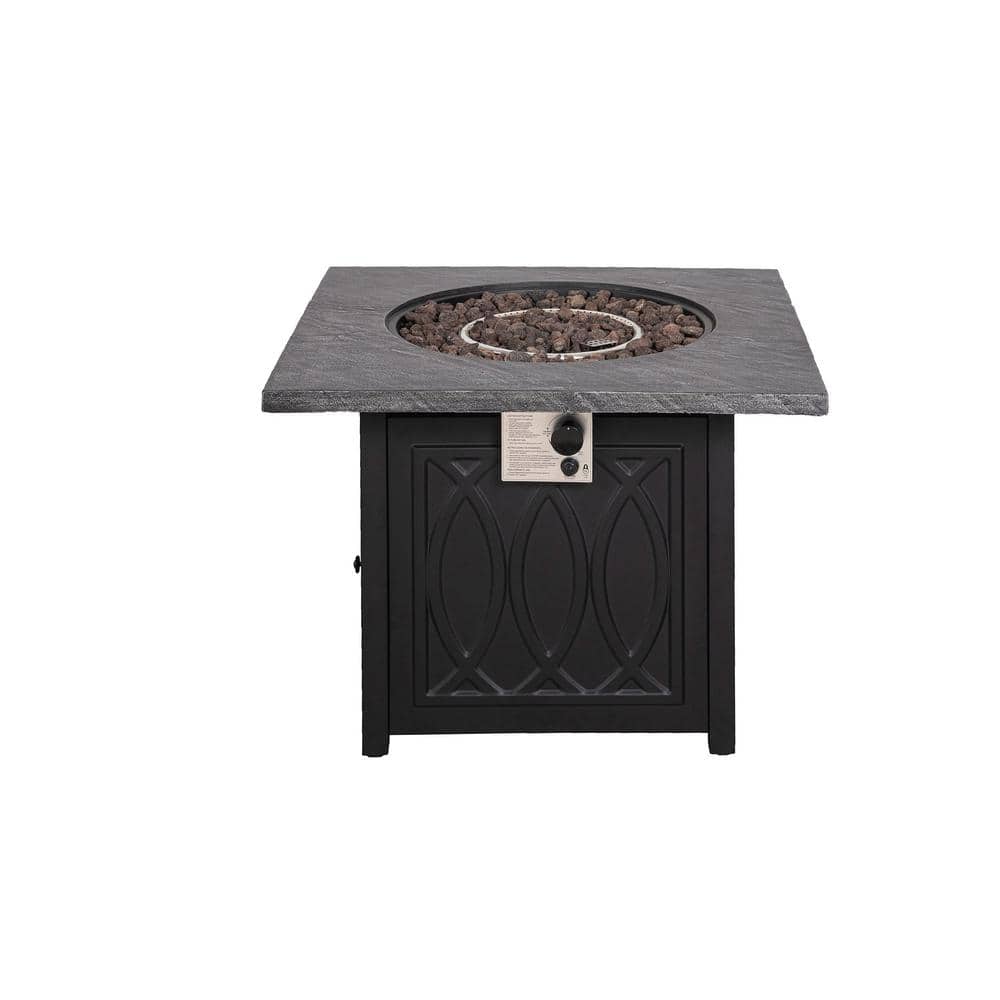 35 in. Outdoor 50,000 BTU Auto-Ignition Propane Gas Black Metal Fire Pit Ta