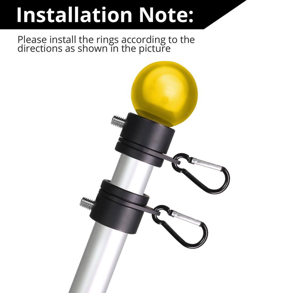 Black Aluminum 360 Degree Rotating Flagpole Rings with Carabiners