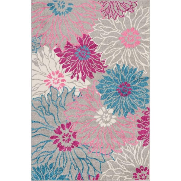 Nourison Passion Grey 4 ft. x 6 ft. Floral Contemporary Area Rug