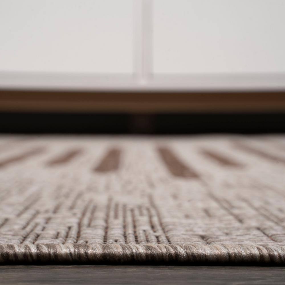 Santa Monica Modern Stripe Synthetic 2x10 Rug in Beige/Brown