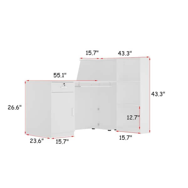 FUFU&GAGA 55.1 in. W x 43.3 in. H White Wooden L-Shaped Computer