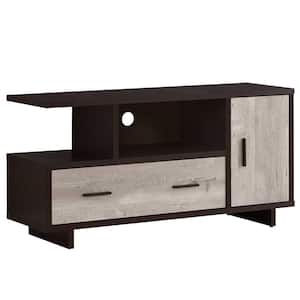 Jasmine 16 in. Cappuccino and Taupe Particle Board TV Stand Fits TVs Up to 43 in. with Solid Wood