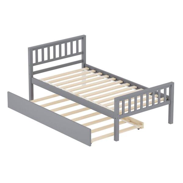 Z-joyee 42 in. W Gray Wood Frame Twin Platform Bed With Trundle