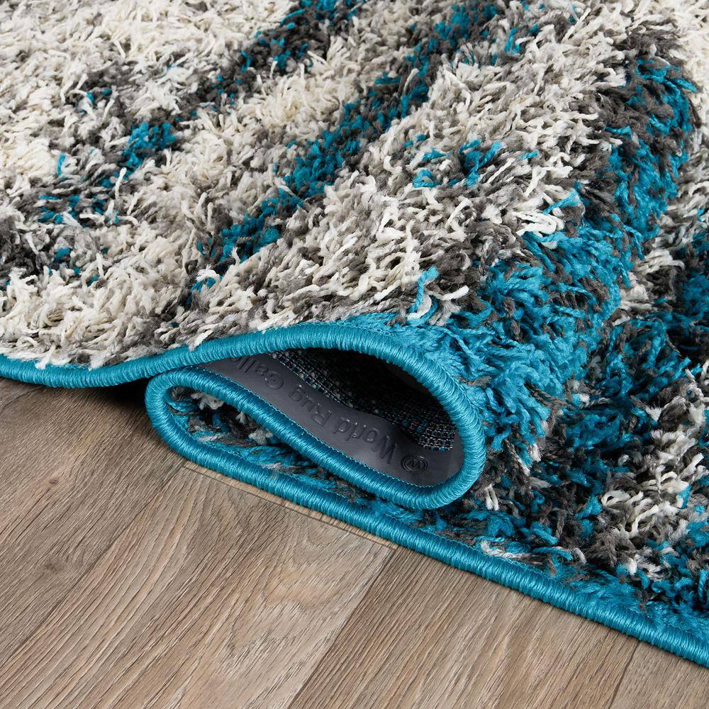 Turquoise and Gray Abstract Shag 8' x 10' Synthetic Rug