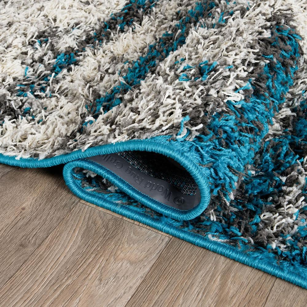 Turquoise Shag Abstract 5' x 7' Easy-Care Synthetic Area Rug