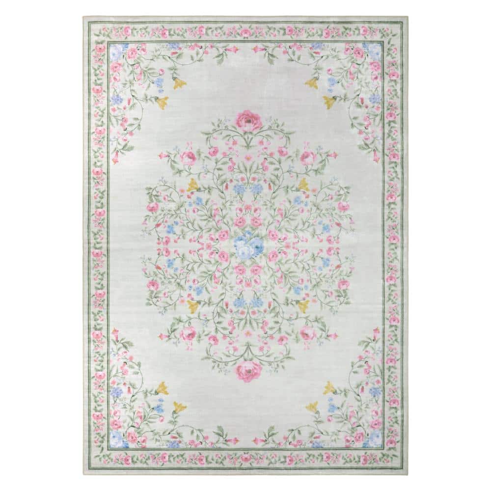 Bennetts 5 ft. X 7 ft. Ivory Pink Oriental Machine Washable Area Rug price history on PriceWatchPro