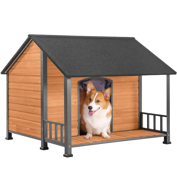 aivituvin Weatherproof Dog House with Iron Frame: Extended Asphalt Roof:Spacious Balcony