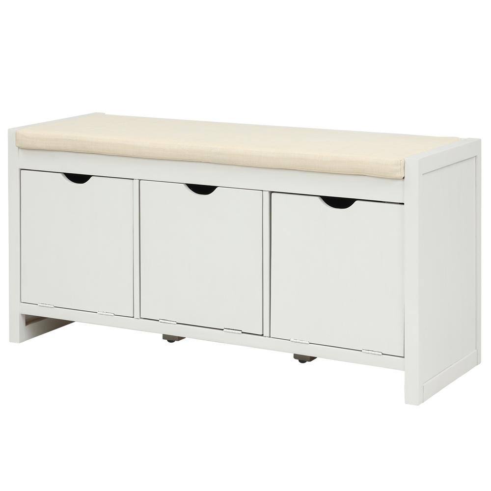 aisword Storage Bench Entryway White with Removable Cushion and 3-Flip ...