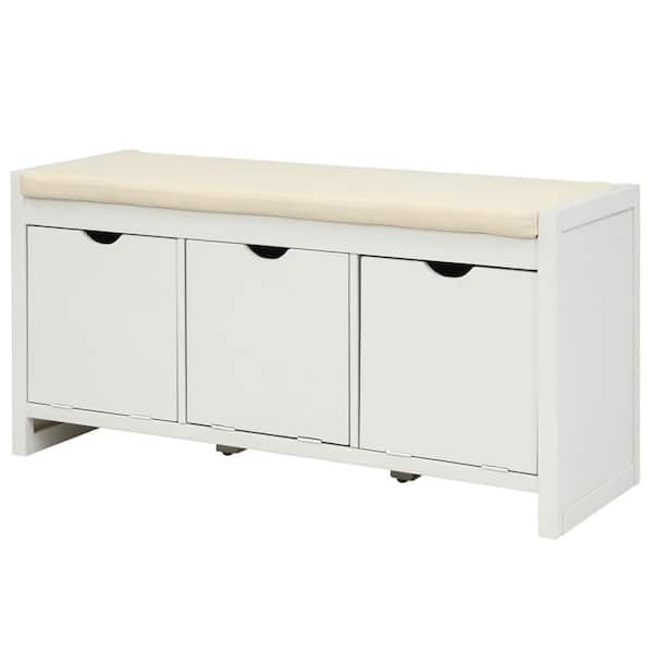 URTR 23.62 in. H x 31.5 in. W White Wood Shoe Storage Bench Shoe