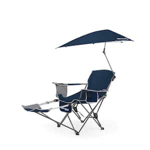 Foldable Beach Recliner Chair with UPF 50+ Adjustable Umbrella for Outdoor Camping, Blue