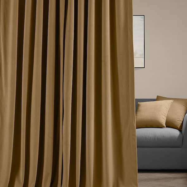 Exclusive Fabrics & Furnishings Amber Gold Extra Wide Velvet Rod Pocket Blackout Curtain - 100 in. W x 108 in. L (1 Panel)
