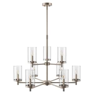 31 in. 9-Light 2-Tier Large Kitchen Island Chandelier Brushed Nickel Farmhouse Ceiling Hanging Fixture