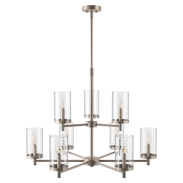 aiwen 31 in. 9-Light 2-Tier Large Kitchen Island Chandelier Brushed Nickel Farmhouse Ceiling Hanging Fixture