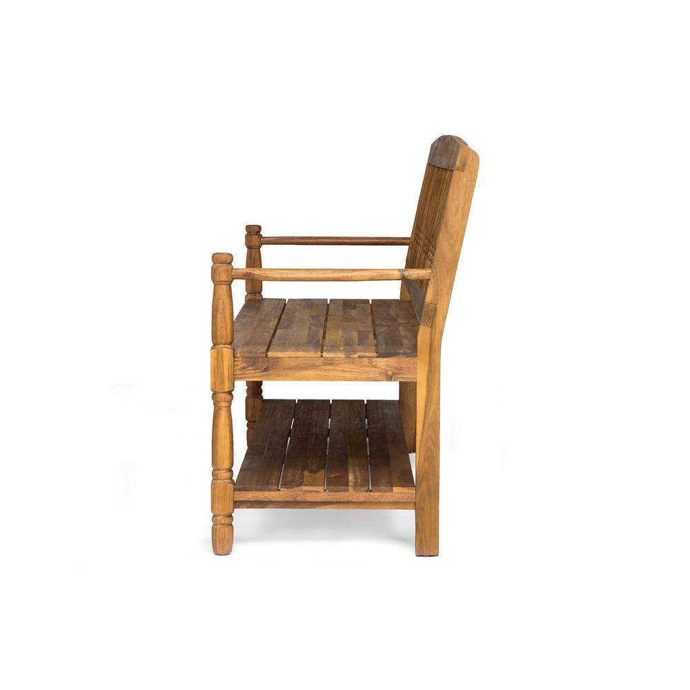 Teak 51" Rustic Acacia Wood Outdoor Bench with Shelf