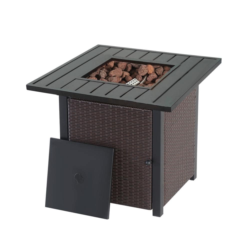 40,000 BTU Metal Patio Outdoor LP Rattan Gas Fire Pit Table in Black Brown