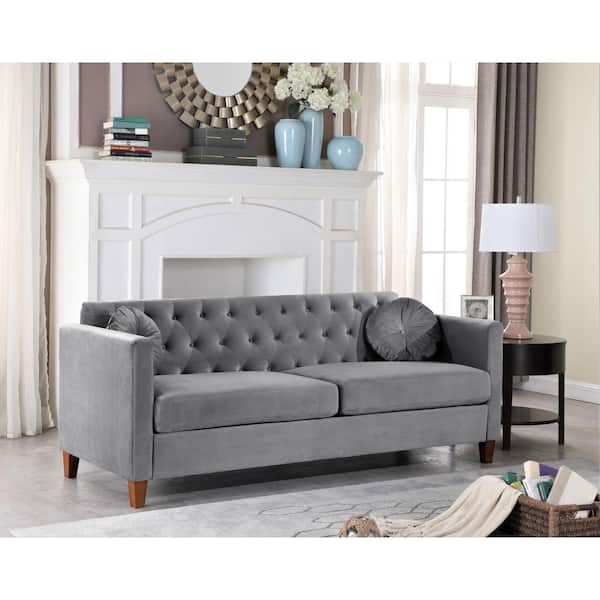 Dark Grey US Pride Furniture Linen Square Arm Sofas 