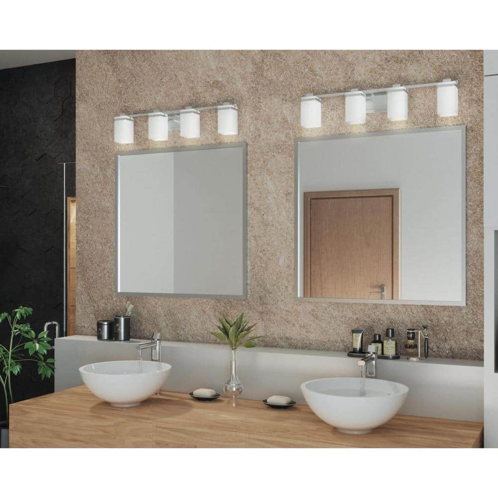 Brushed Nickel 4-Light Vanity Fixture with Opal Glass Shades