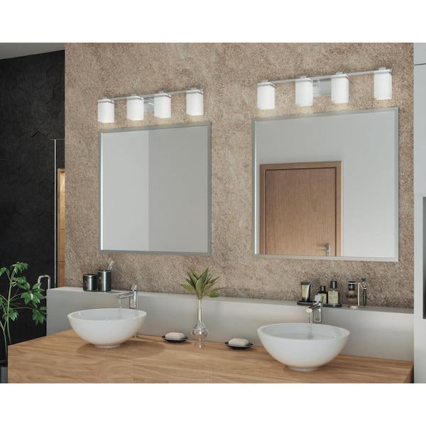 Metric Collection 4-Light Brushed Nickel Etched/Painted White Inside Glass Coastal Bath Vanity Light