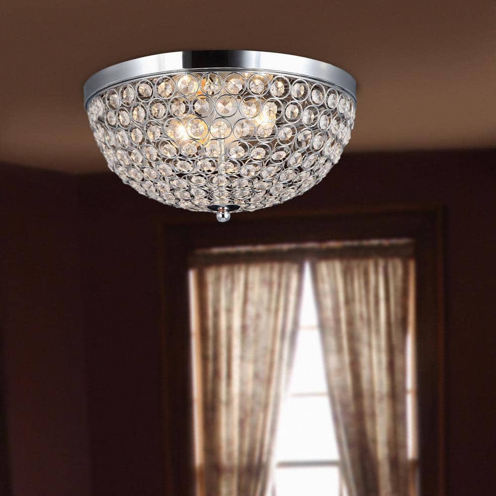 Elegant 15'' Chrome Crystal Incandescent Ceiling Flush Mount