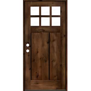 32 in. x 80 in. Craftsman Knotty Alder Right-Hand/Inswing 6 Lite Clear Glass Provincial Stain Wood Prehung Front Door