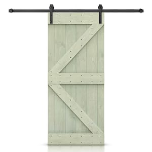 K Series 30 in. x 84 in. Pre-Assembled Sage Green Stained Wood Interior Sliding Barn Door with Hardware Kit