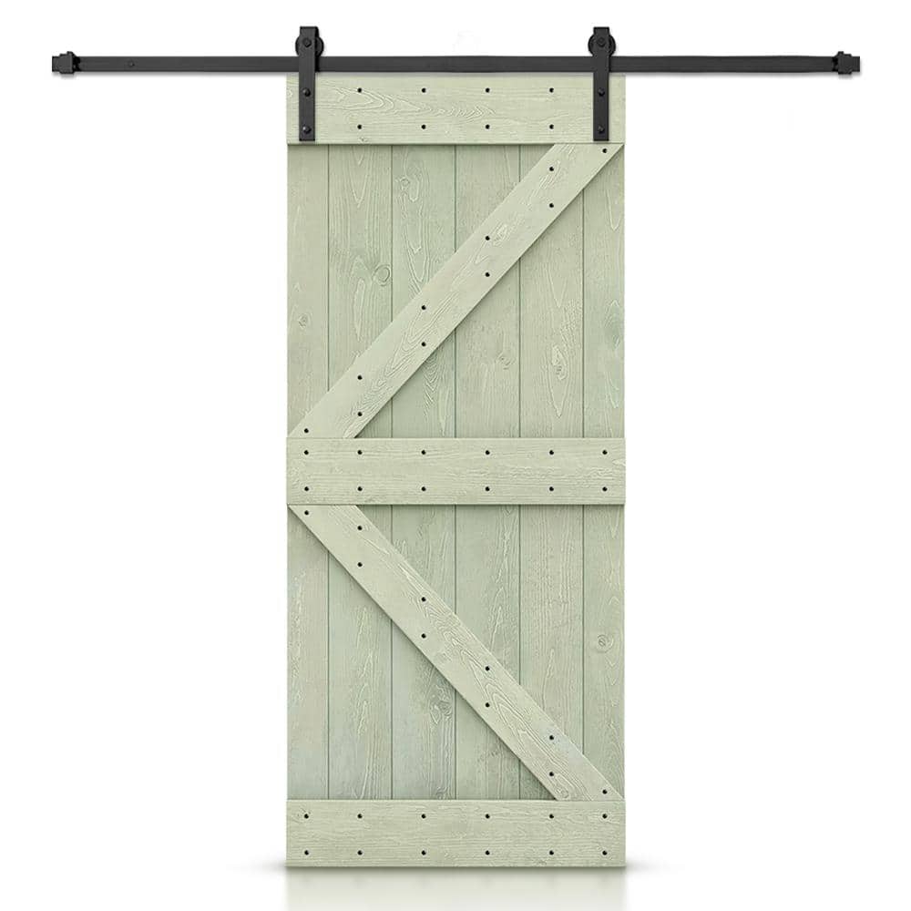 K Series 30 in. x 84 in. Solid Sage Green Stained DIY Pine Wood Interior Sliding Barn Door with Hardware Kit price history on PriceWatchPro
