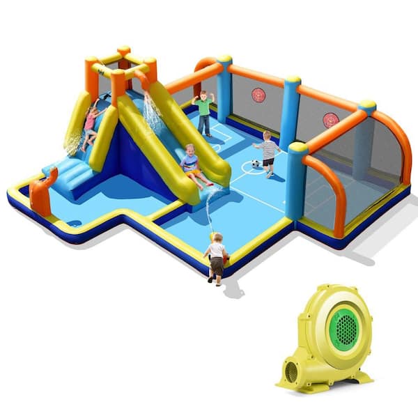 Giant Soccer-Themed Inflatable Water Slide Bounce House Splash Pool With 735W Blower