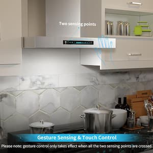 30 in. 600CFM Ducted Stainless Steel Wall Mount Range Hood 4-Speed with Gesture Control and LEDs