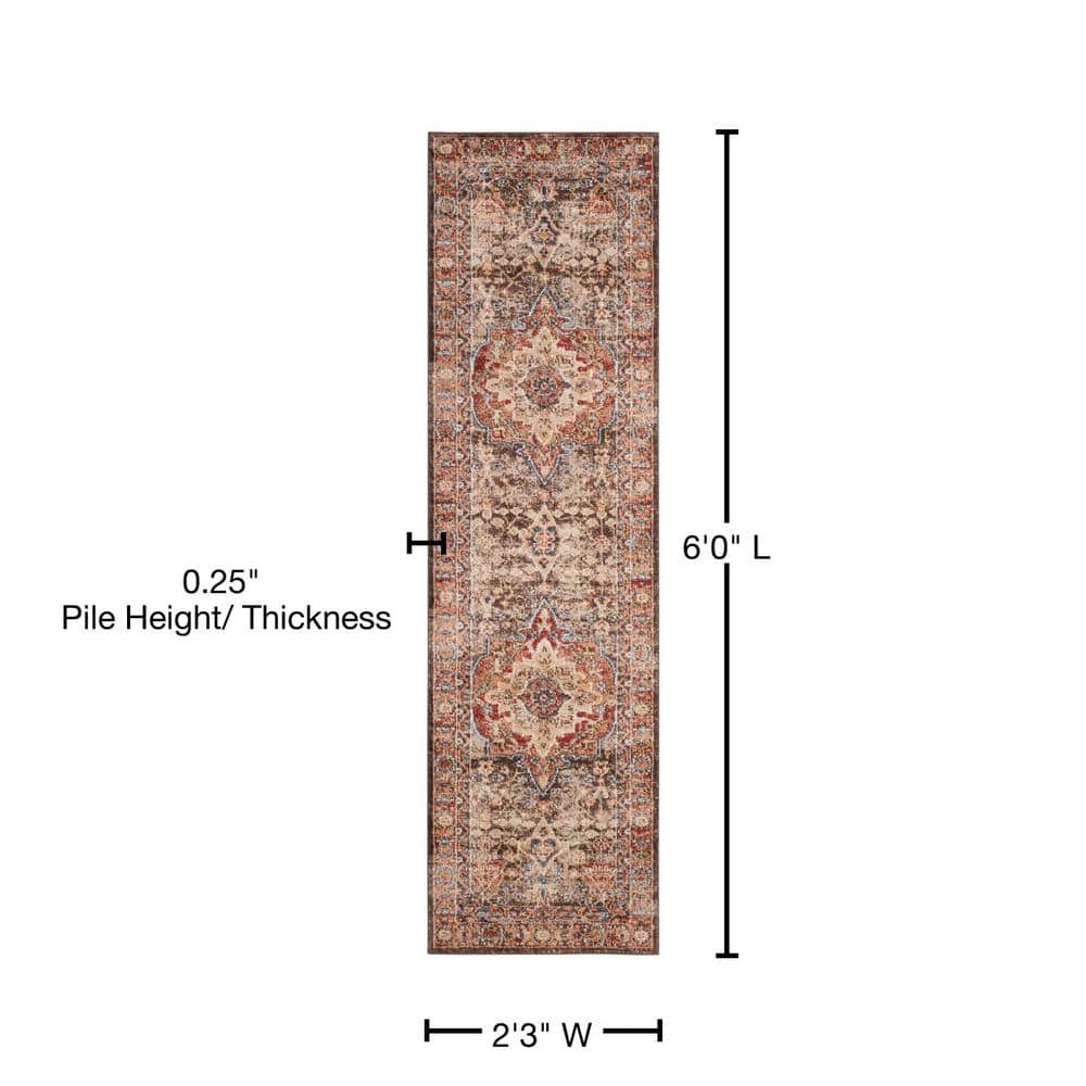 Bijar Brown and Rust Floral Motif Wool Runner Rug