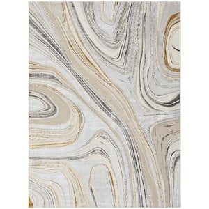Glam Grey Gold 9 ft. x 12 ft. Abstract Contemporary Area Rug