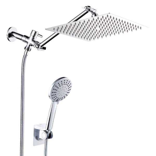 Zalerock Rainfull 5-Spray Patterns 10 in. Wall Mount Dual Shower Heads and Handheld Shower Head in Chrome