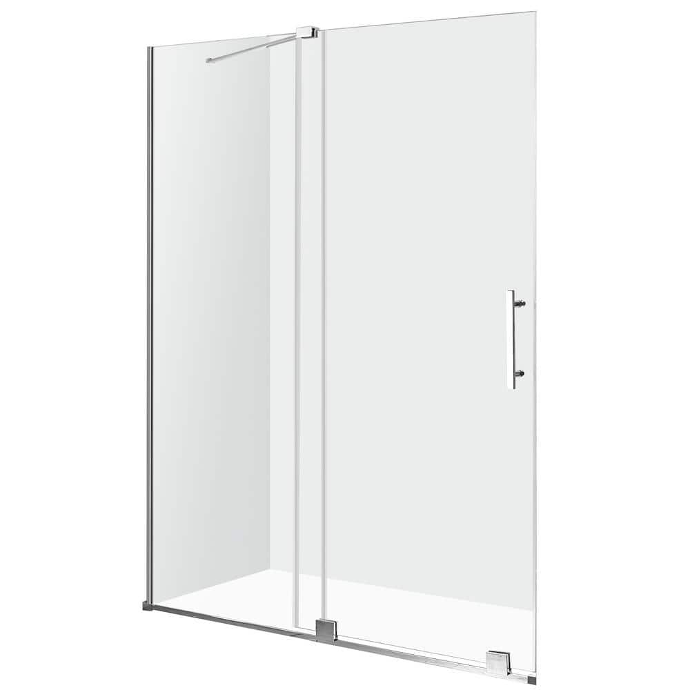 Polished Chrome Semi-Frameless Sliding Shower Door with Tsunami Guard