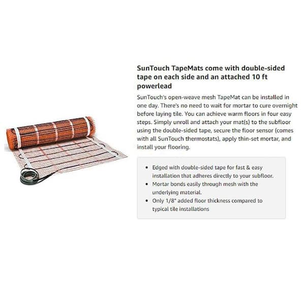 Suntouch Floor Warming 10 Ft X 30 In 120 Volt Radiant Heating Mat Ers 25 Sq 12001030r The