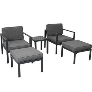 5-Piece Aluminum Alloy Outdoor Patio Conversation Seating Set with Coffee Table, Stools and Gray Cushions