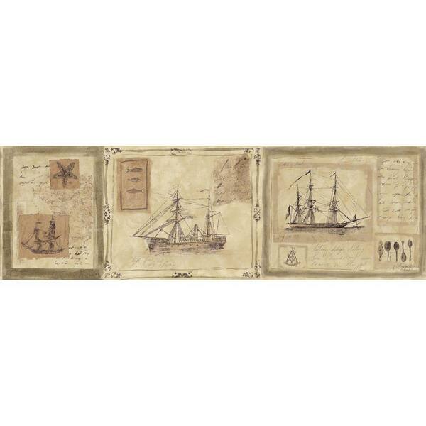 The Wallpaper Company 8.5 in. x 15 ft. Neutral Nautical Ships Border