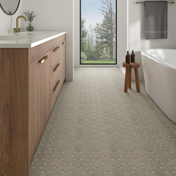 Indoterra Riverbed 13 in. x 13 in. Matte Porcelain Concrete Look Circle Mosaic Tile (4.79 sq. ft./Case)