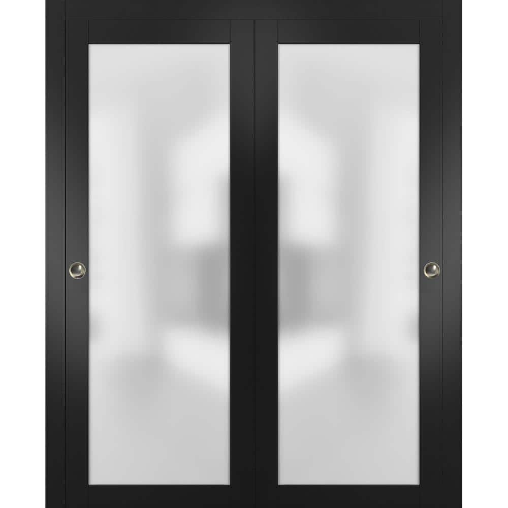 Black Solid Core Frosted Glass Bypass Doors 48 x 80 Inches