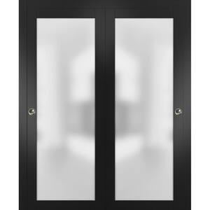60 in. x 80 in. 1-Panel Black Finished Solid Wood Sliding Door with Bypass Hardware