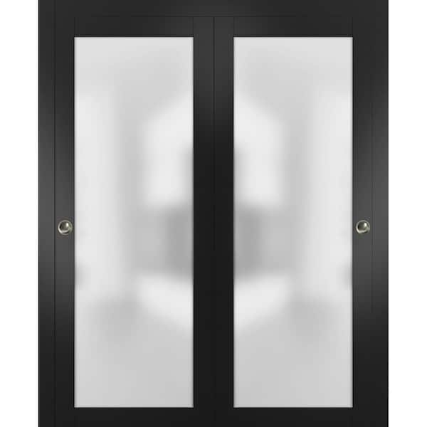 Sartodoors 60 in. x 84 in. 1-Panel Black Finished Solid Wood Sliding Door with Bypass Hardware