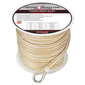 BoatTector Double Braid Nylon Anchor Line with Thimble - 3/8 in. x 300 ft., White and Gold