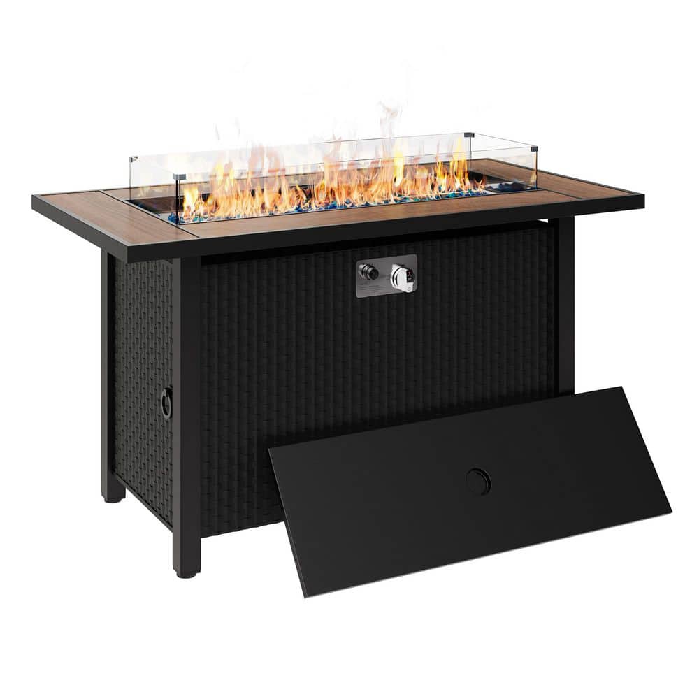 35 in. Propane Fire Pit Table with Glass Wind Screen and Brown Wood Tabletop price history on PriceWatchPro